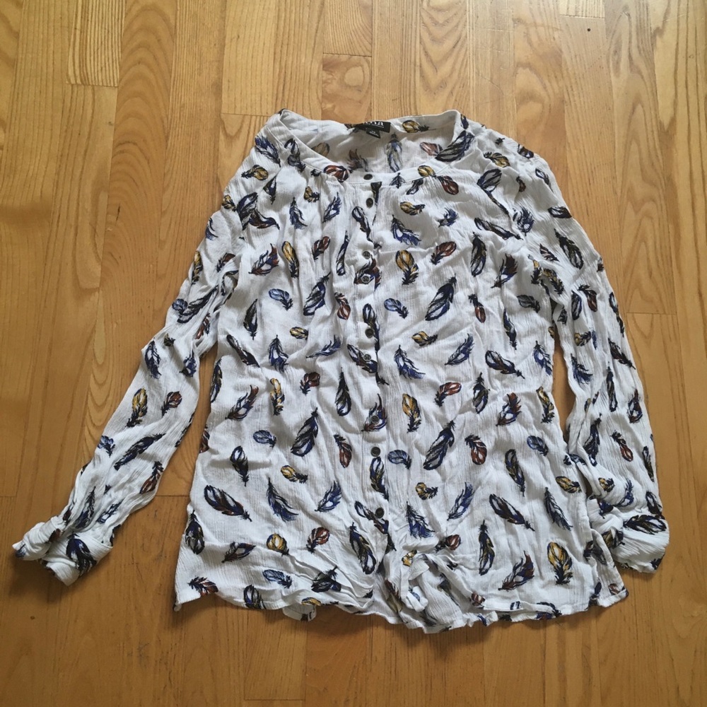 Long sleeved button down feather shirt